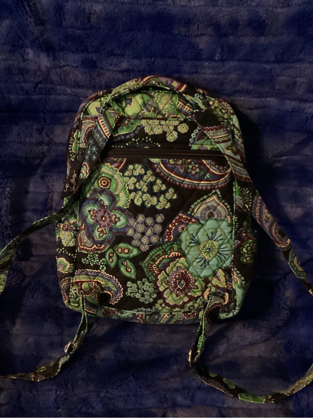 Vera Bradley Quilted Paisley Backpack in Black, Green & Purple - Picture 2 of 2